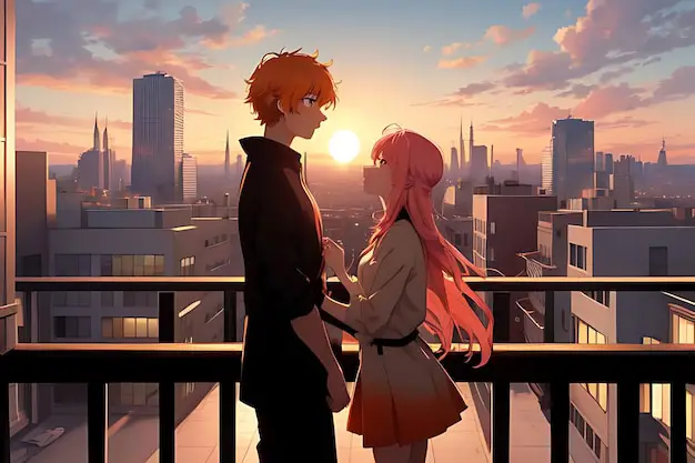 Suasana romantis di malam hari Pemandangan malam yang romantis dalam anime