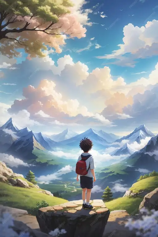 Momen kebersamaan yang indah Pasangan anime bahagia menyaksikan matahari terbenam