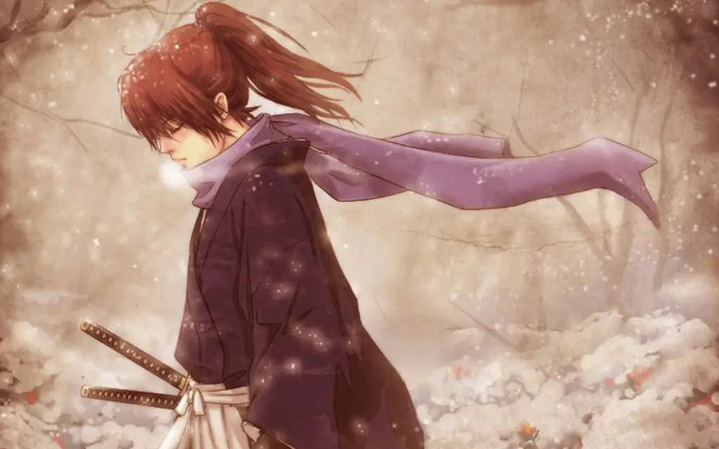Visual yang Menawan Pemandangan indah di anime Samurai X.