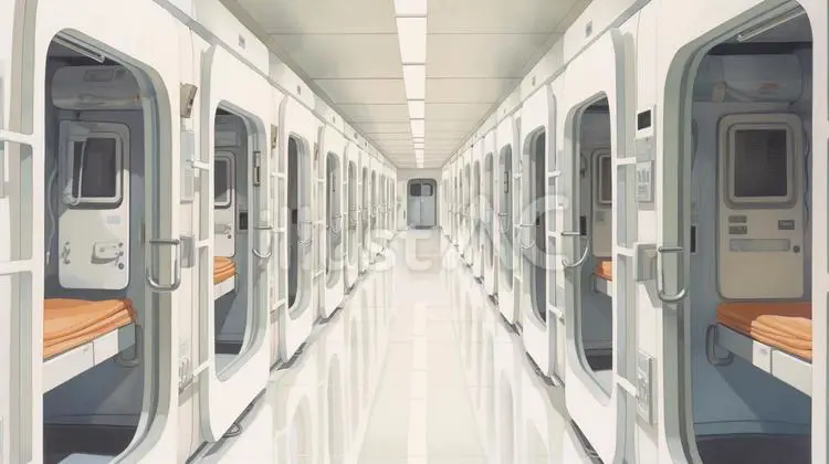 Suasana nyaman di dalam hotel kapsul bertema anime Interior hotel kapsul bertema anime yang nyaman dan modern