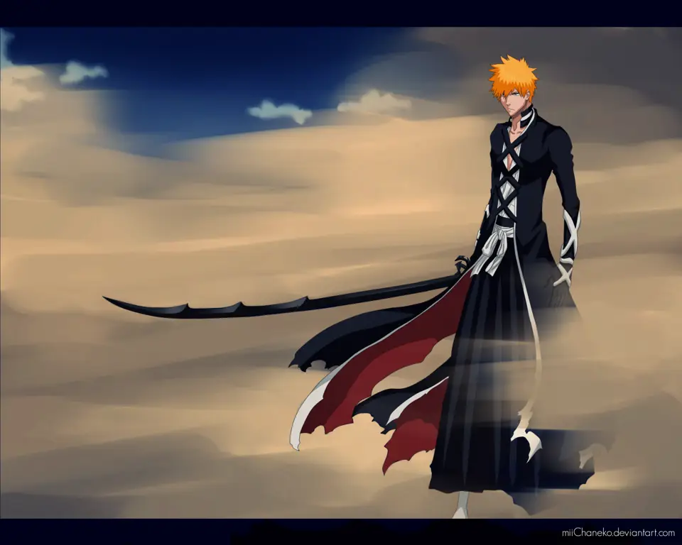 Ichigo Kurosaki dalam adegan pertarungan Ichigo Kurosaki, karakter utama Bleach