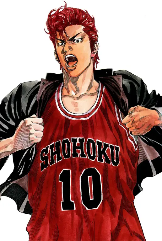 Hanamichi Sakuragi, si Pemain Basket Berambut Merah Gambar Hanamichi Sakuragi, tokoh utama Slam Dunk