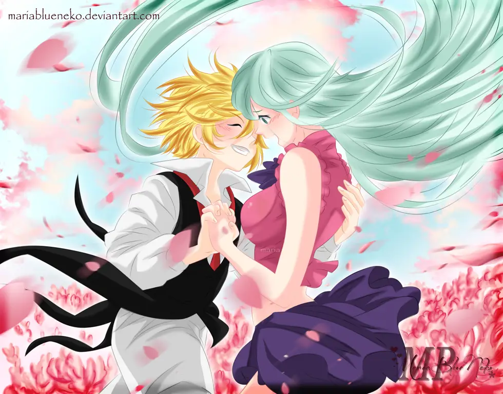 Pasangan utama Nanatsu no Taizai: Meliodas dan Elizabeth Gambar Meliodas dan Elizabeth, karakter utama dalam Nanatsu no Taizai