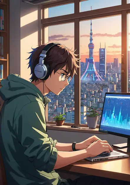 Menikmati Anime di Rumah Seseorang menonton anime di laptop