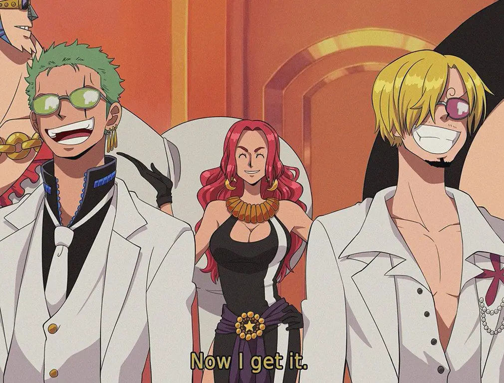 Menikmati One Piece Bersama Gambar Luffy dan kru Topi Jerami sedang menonton anime bersama