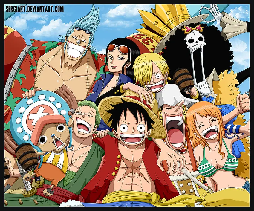 Petualangan Bersama Kru Topi Jerami Gambar Luffy dan kru Topi Jerami merayakan kesuksesan