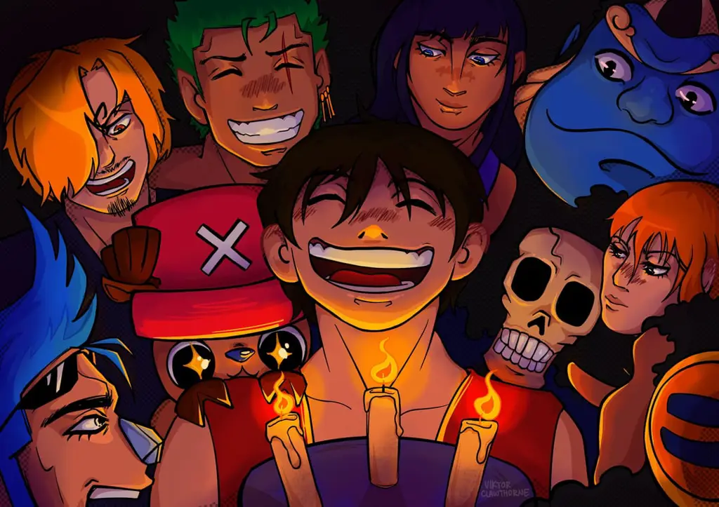 Merayakan petualangan One Piece yang seru Gambar Luffy dan kru Topi Jerami sedang merayakan keberhasilan