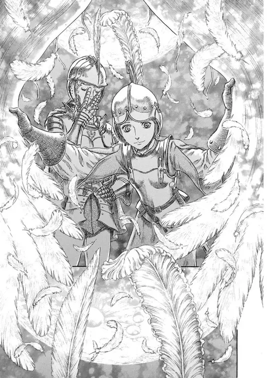 Panel manga Berserk yang penuh detail Panel manga Berserk yang dramatis