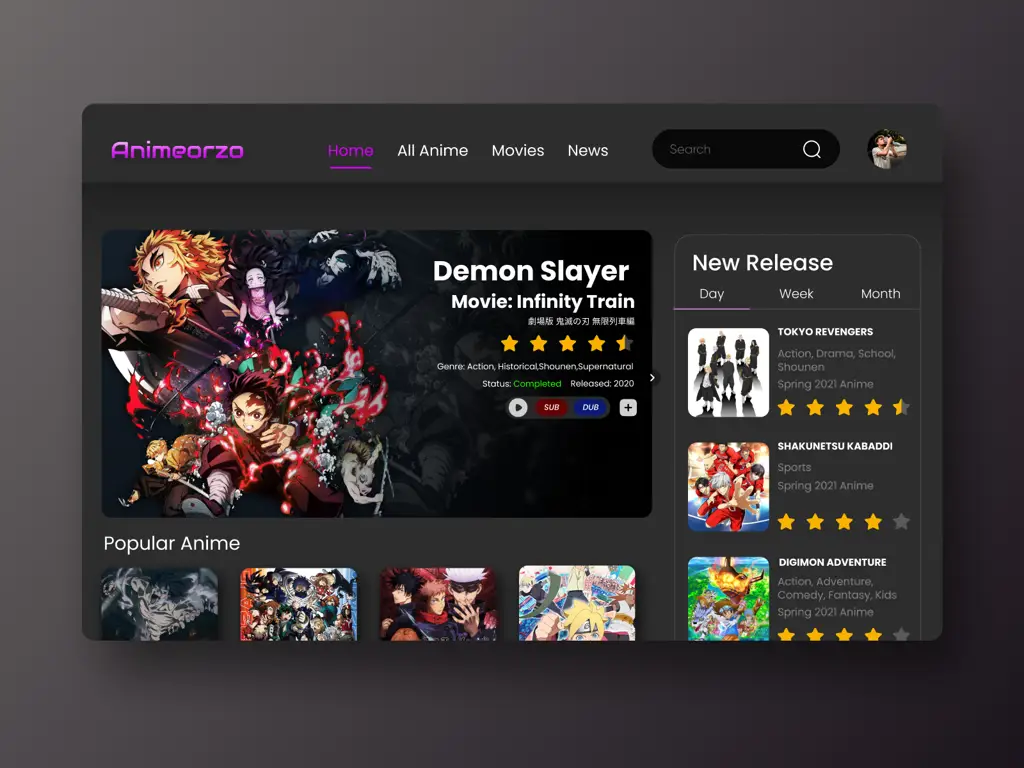 Contoh antarmuka situs streaming anime yang aman dan terpercaya Antarmuka situs web streaming anime