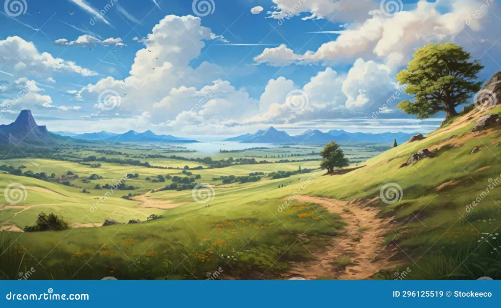 Pemandangan Tenang dalam Anime Biksu Gambar pemandangan alam yang tenang dan damai, cocok untuk menggambarkan suasana dalam anime biksu.