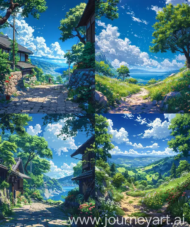 Suasana Damai dalam Anime Biksu Pemandangan alam yang tenang dengan gaya anime