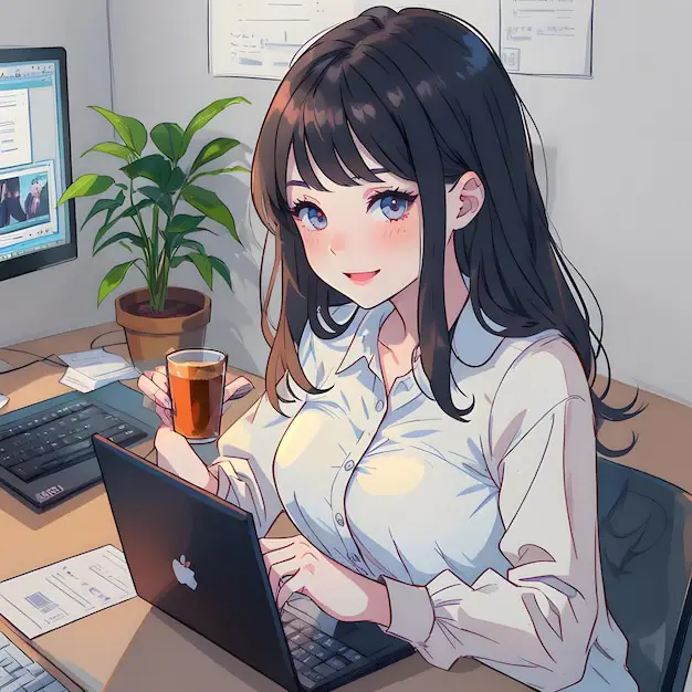 Menikmati anime dengan nyaman Gadis anime sedang menonton anime di laptop