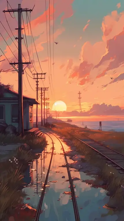 Suasana Damai dalam Anime Biksu Pemandangan alam yang tenang dan damai, cocok untuk suasana anime biksu