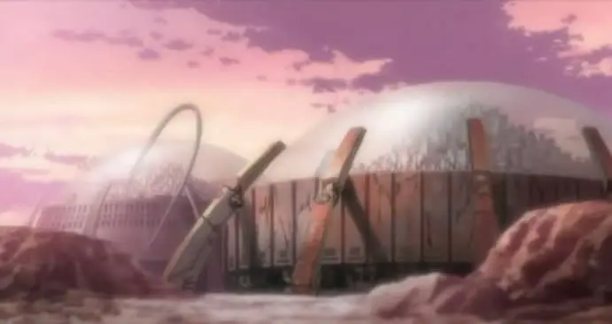 Keindahan dunia pasca-apokaliptik di Chrome Shelled Regios Pemandangan anime Chrome Shelled Regios
