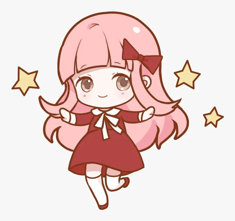 Menikmati Anime Chibi Devi Gambar seorang gadis chibi yang sedang menonton anime di laptop dengan ekspresi bahagia