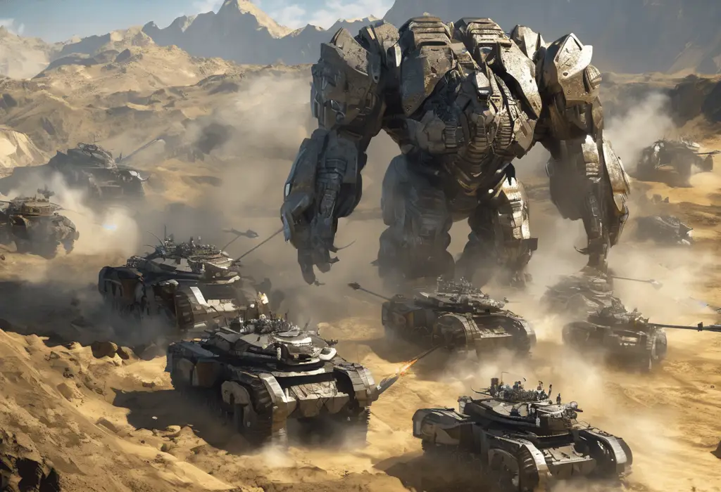 Adegan pertarungan robot yang menegangkan Pertempuran mecha di Chrome Shelled Regios