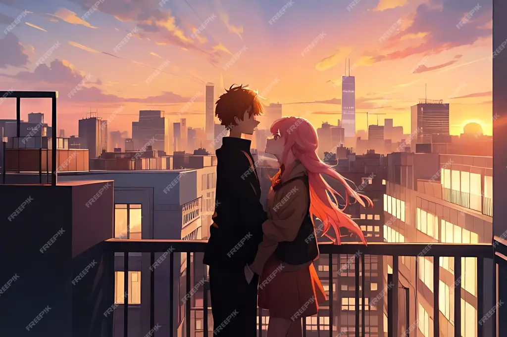Pemandangan romantis yang mengingatkan pada suasana anime Gambar pemandangan romantis yang cocok untuk anime