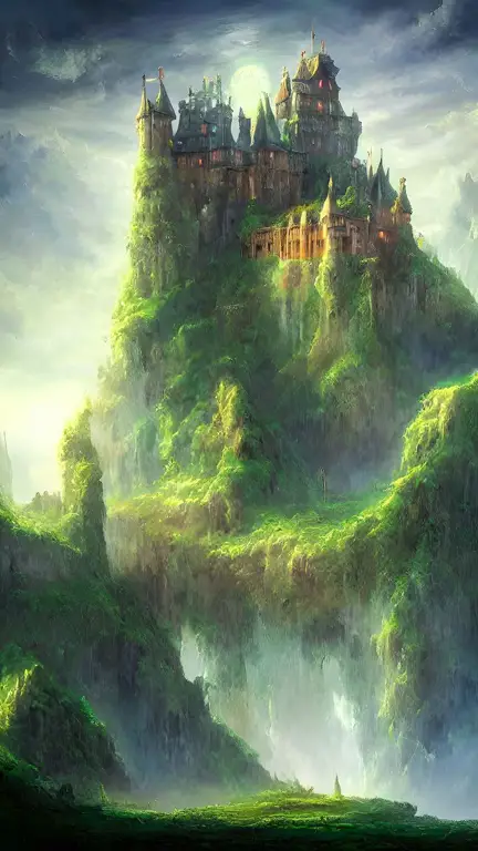 Pemandangan indah dunia fantasi dalam anime Death March Ilustrasi pemandangan dunia fantasi