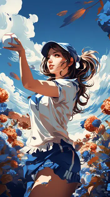 Lapangan Baseball Impian Gambar lapangan baseball bergaya anime yang indah.