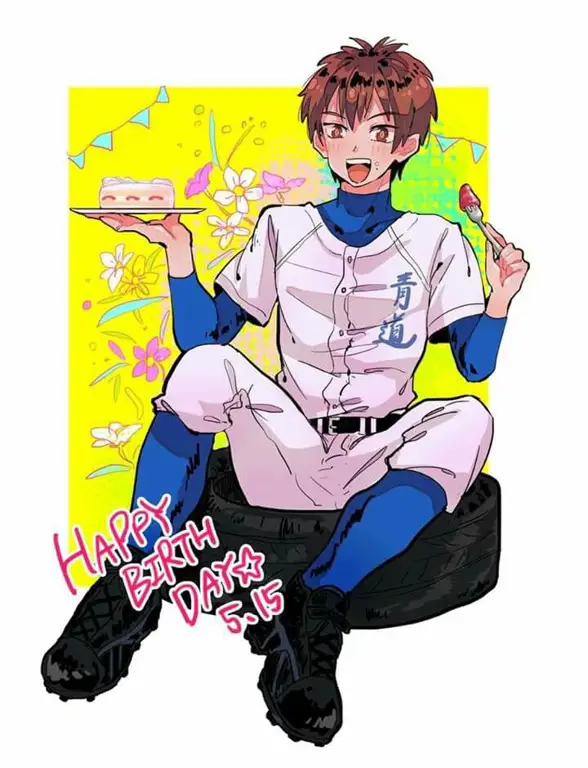 Eijun Sawamura, sang tokoh utama yang bersemangat Gambar Eijun Sawamura, karakter utama Diamond no Ace