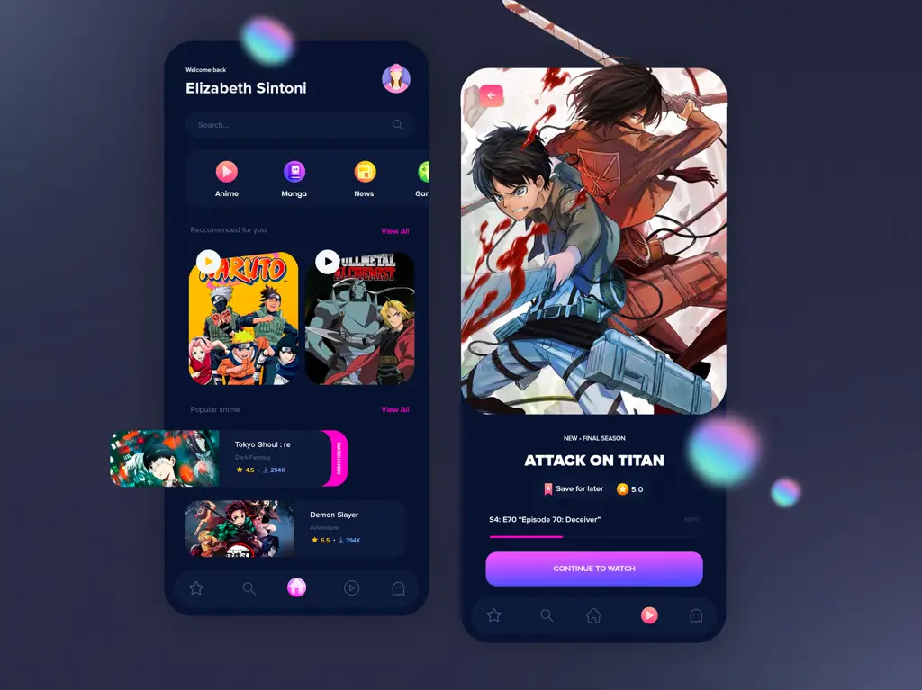 Aplikasi streaming anime yang nyaman Antarmuka aplikasi streaming anime