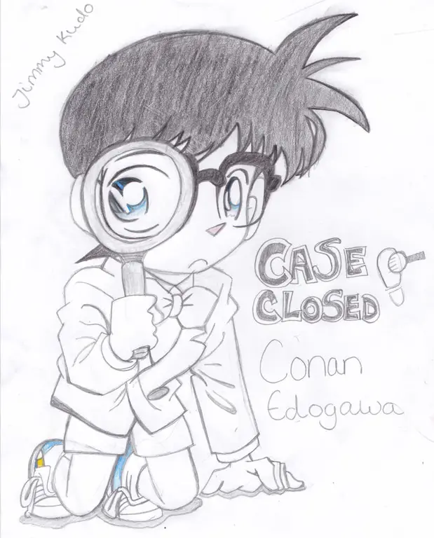 Conan Edogawa, sang detektif cilik jenius Gambar Conan Edogawa sedang memecahkan kasus