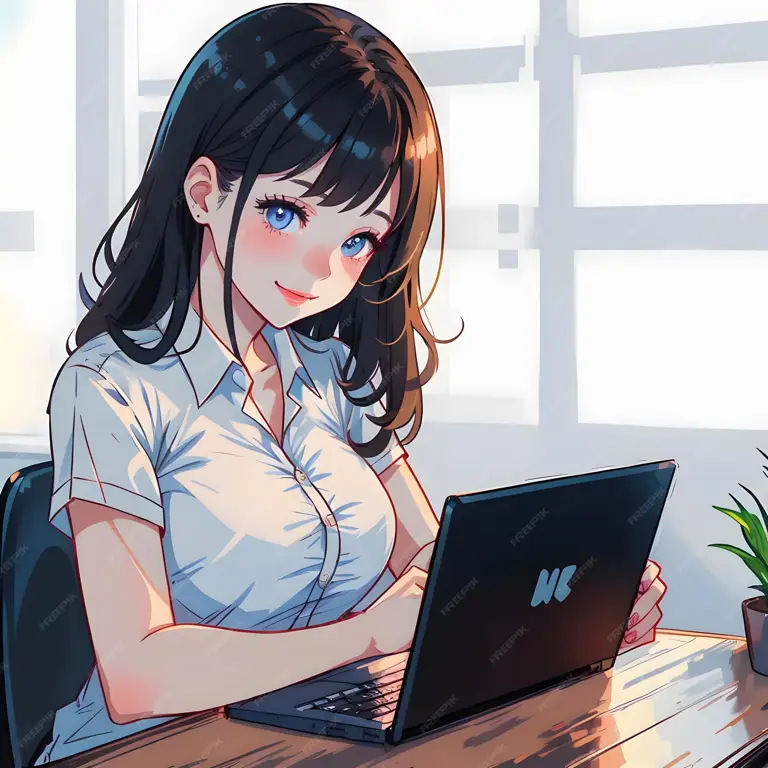 Menikmati Anime Dropout di Laptop Ilustrasi gadis menonton anime di laptop