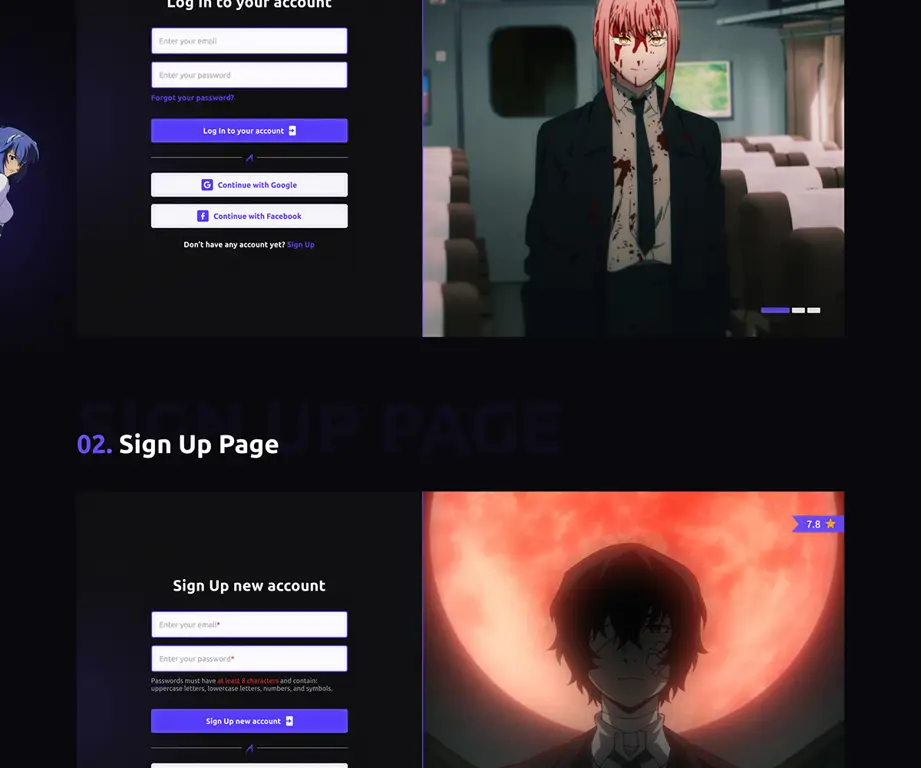 Contoh Antarmuka Situs Streaming Anime Antarmuka situs web streaming anime
