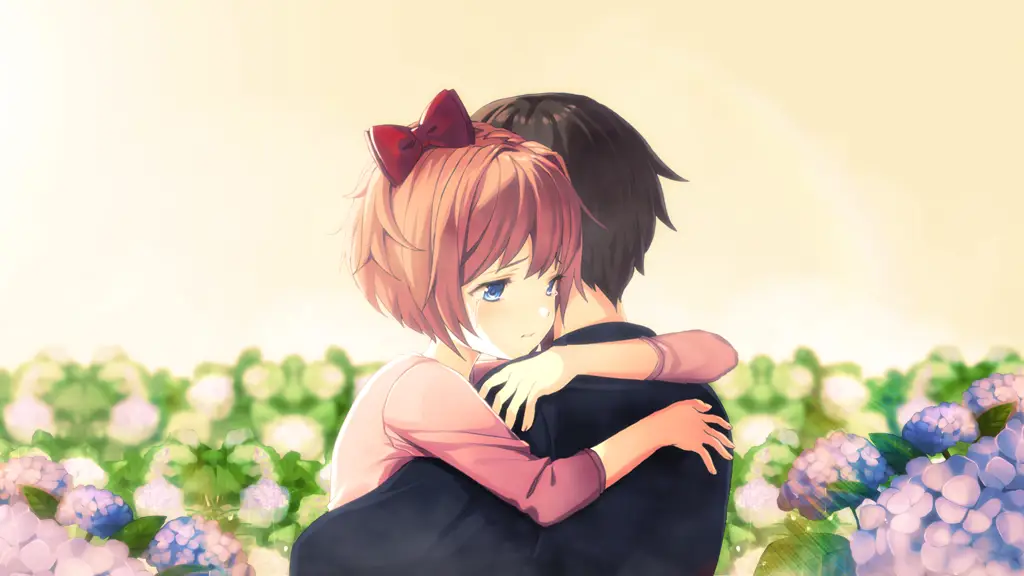 Adegan romantis antara tokoh utama Fuuka dan Yu Pasangan romantis dalam anime