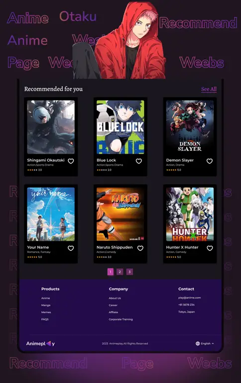 Contoh antarmuka situs streaming anime Antarmuka situs web streaming anime
