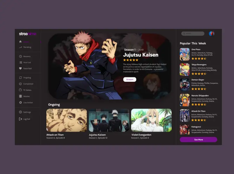 Antarmuka Situs Streaming Anime Contoh tampilan antarmuka situs web streaming anime