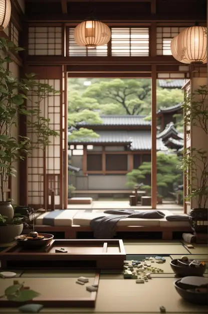 Suasana Ryokan di Yuyuyuhama Interior Ryokan tradisional Jepang
