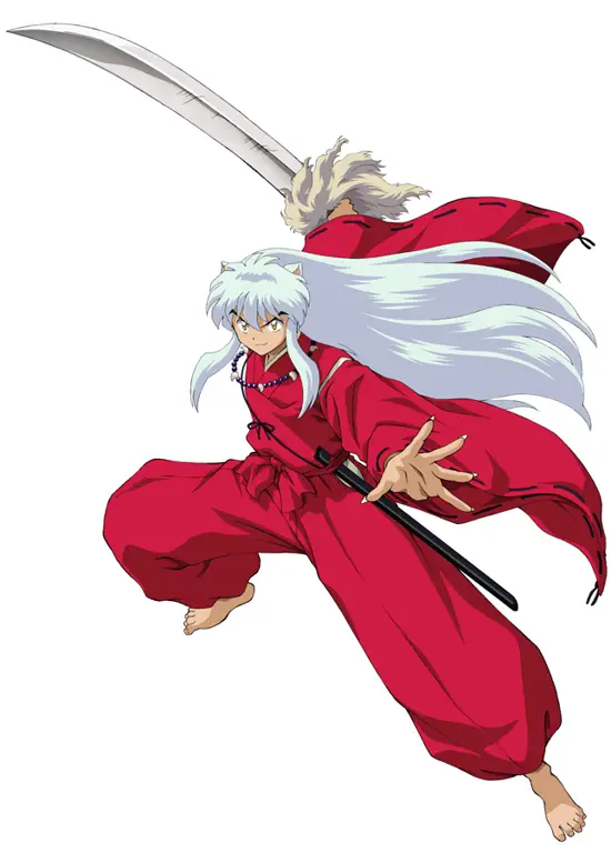 Pertempuran Sengit di Dunia Inuyasha Gambar para karakter Inuyasha sedang bertarung melawan musuh