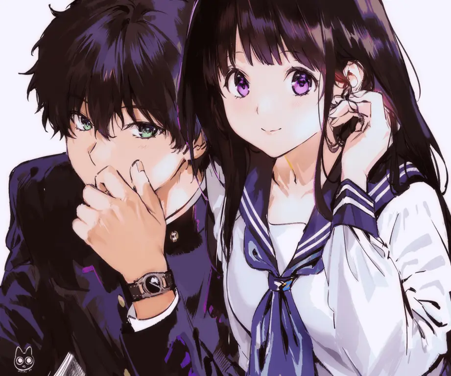 Karakter utama Hyouka Houtarou Oreki dan Eru Chitanda, karakter utama anime Hyouka