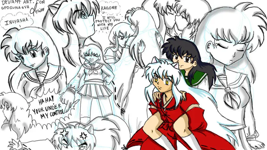 Inuyasha dan Kagome, pasangan utama dalam anime Inuyasha Inuyasha dan Kagome dalam sebuah adegan anime