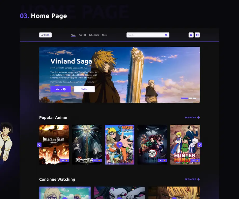 Contoh antarmuka situs streaming anime Antarmuka situs streaming anime