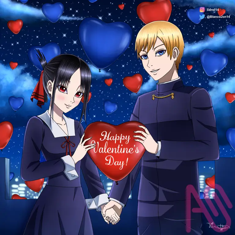 Pasangan utama dalam anime Kaguya-sama: Love is War Kaguya Shinomiya dan Miyuki Shirogane, karakter utama dalam anime