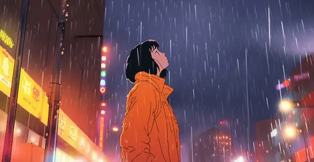 Adegan Hujan yang Menarik Adegan hujan yang dramatis di film anime