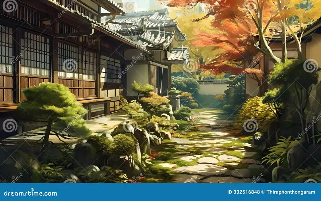 Keindahan Taman dalam Kotonoha no Niwa Taman Jepang yang indah saat hujan, latar utama film Kotonoha no Niwa