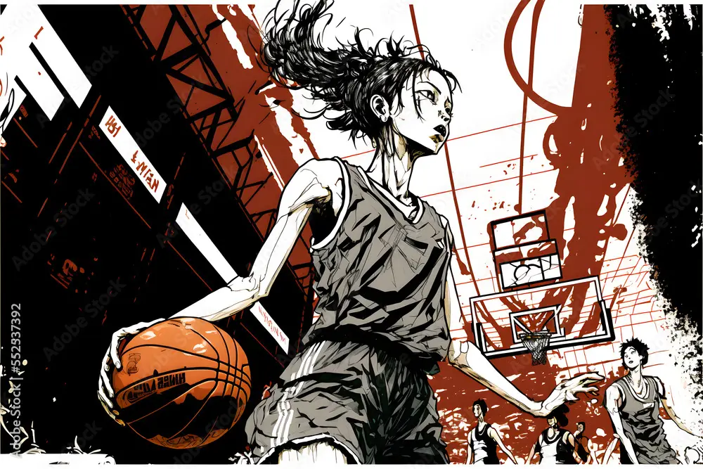 Ilustrasi gaya anime tentang pertandingan basket Ilustrasi anime bertema basket