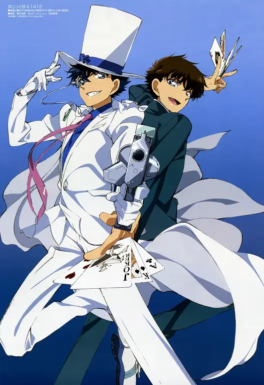 Kaito Kid dalam aksinya Screenshot anime Magic Kaito yang menampilkan Kaito Kid
