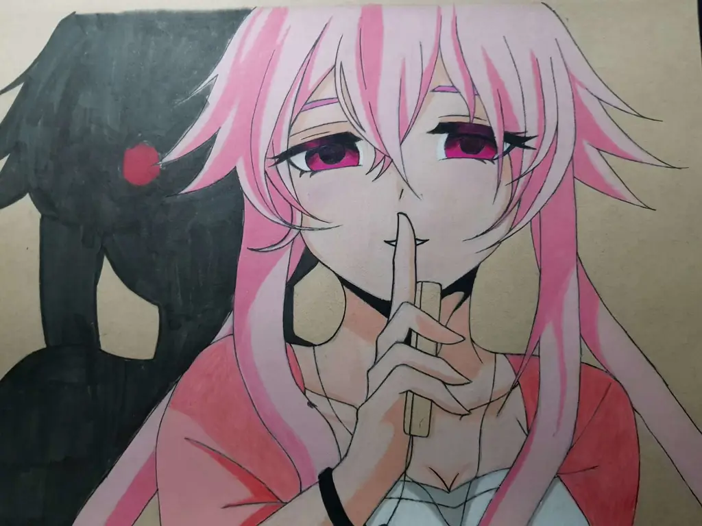 Yuno Gasai, salah satu karakter paling populer di Mirai Nikki Karakter Yuno Gasai yang ikonik dari Mirai Nikki