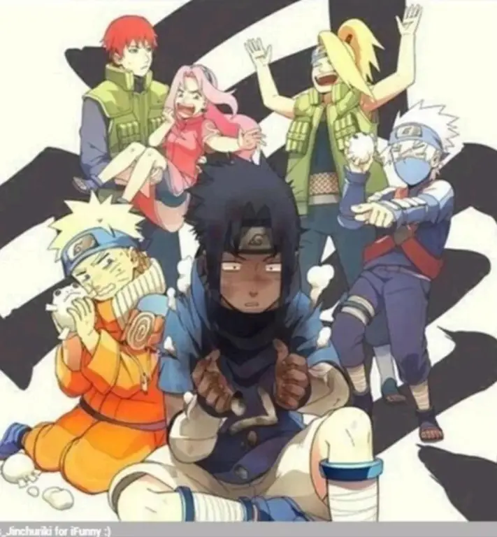 Tim 7 Kecil Gambar Naruto, Sakura, dan Sasuke kecil bersama-sama