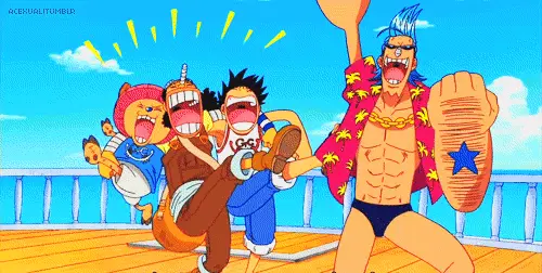 Kru Topi Jerami Merayakan Kemenangan Luffy dan kru Topi Jerami sedang merayakan keberhasilan