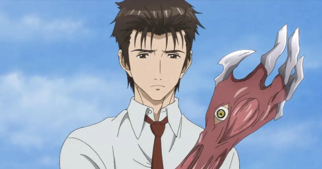 Karakter utama Shinichi dan Migi dari anime Parasyte Karakter utama Shinichi dan Migi dari anime Parasyte