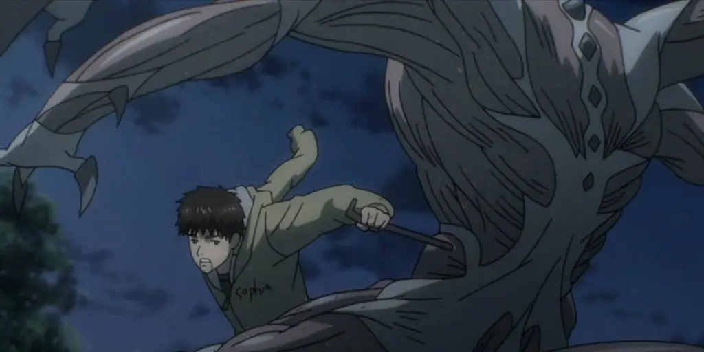 Puncak ketegangan dalam pertarungan final Parasyte Pertempuran pamungkas dalam anime Parasyte
