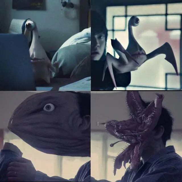 Adegan pertarungan antara Shinichi dan parasit Gambar adegan aksi menegangkan dari anime Parasyte