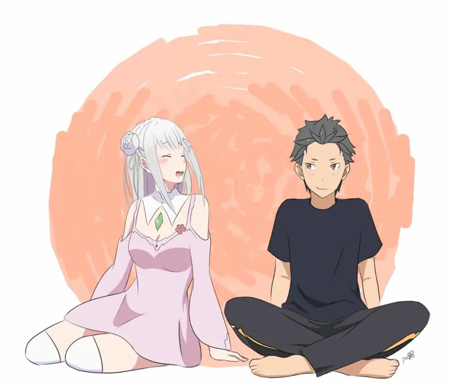 Momen romantis Emilia dan Subaru Gambar Emilia dan Subaru dari anime Re:Zero