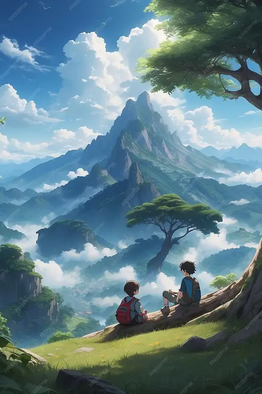 Momen romantis dalam anime Pasangan anime menyaksikan matahari terbenam