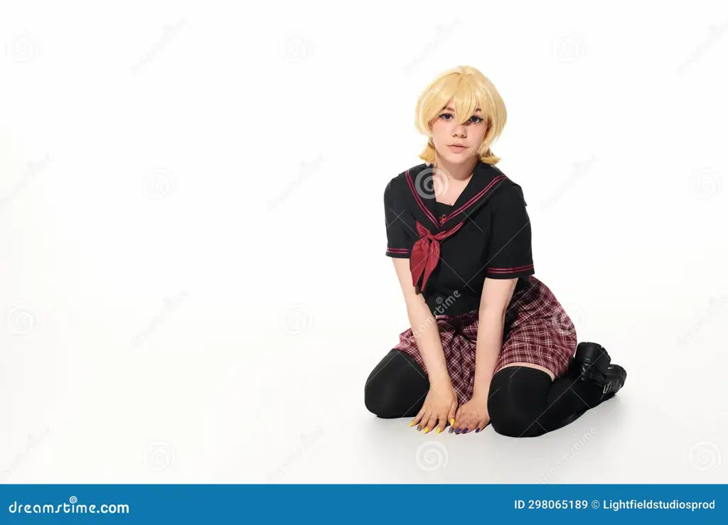 Ilustrasi Gadis Anime dalam Anime Skirt no Naka wa Kedamono Deshita Gambar seorang gadis anime dengan seragam sekolah